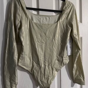 lululemon athletica Metallic Pale Gold Long Sleeve Scoop Bodysuit